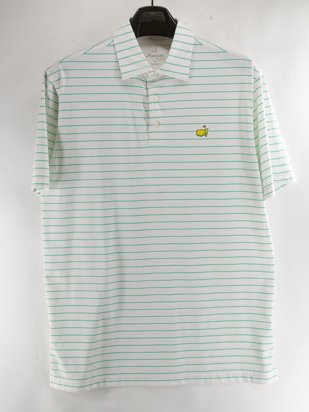 Masters Tech Men’s Medium Golf Polo Shirt White Green Striped Augusta National